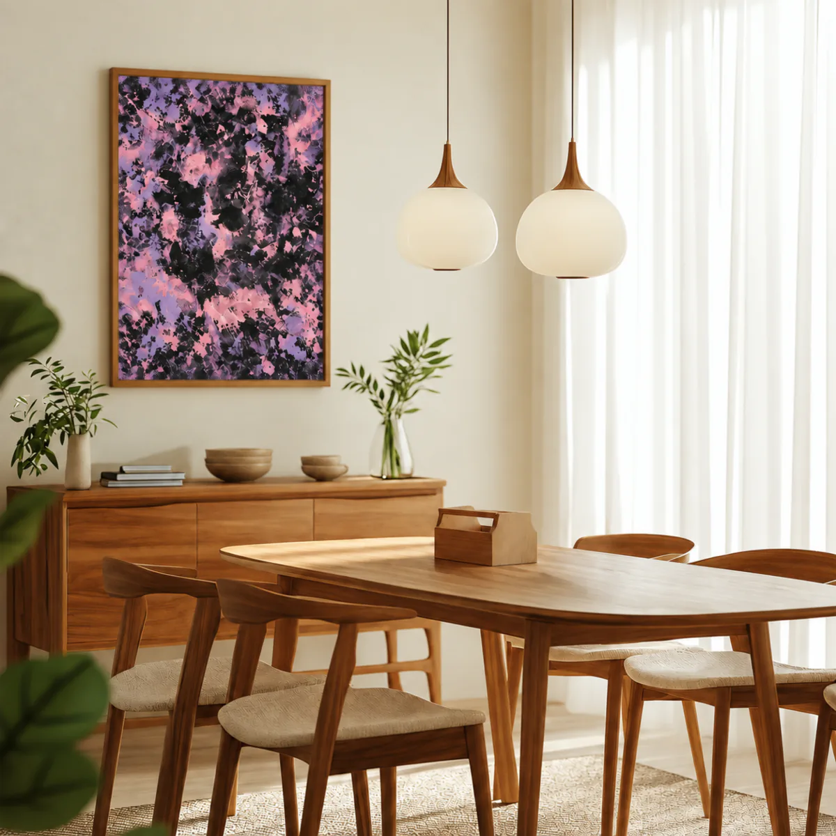 Bild im Raum — Baby Pink, Lavendel, schwarze Leinwand