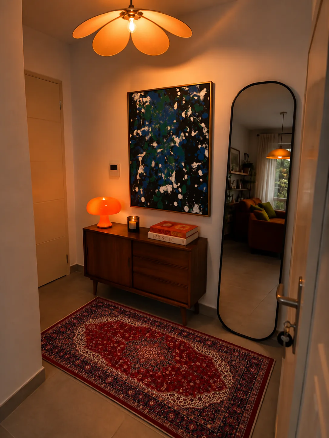 Bild im Raum — Blau, Grün, Weiß, schwarze Leinwand