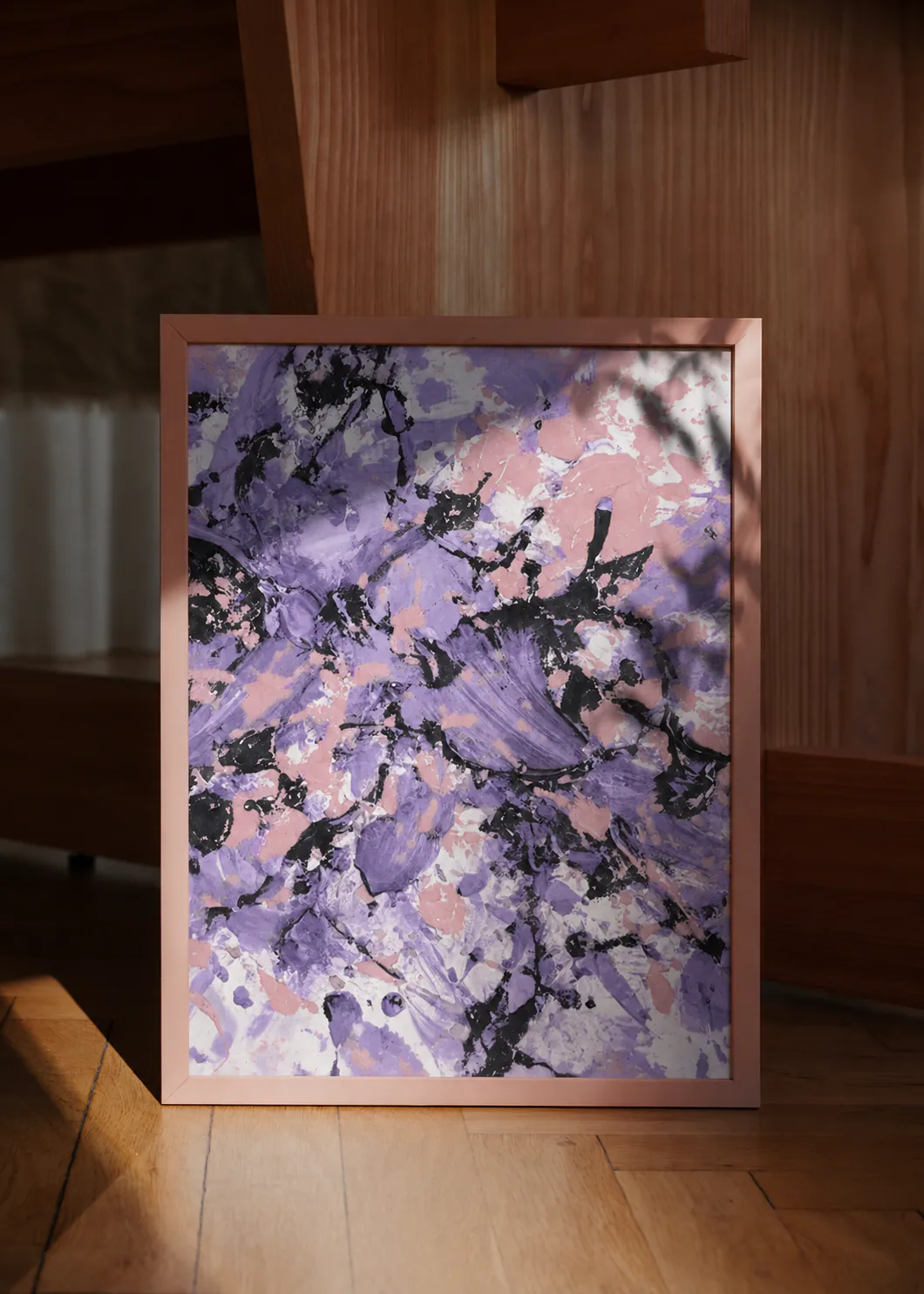Bild im Raum — Baby Pink, Schwarz, Lavendel, weiße Leinwand