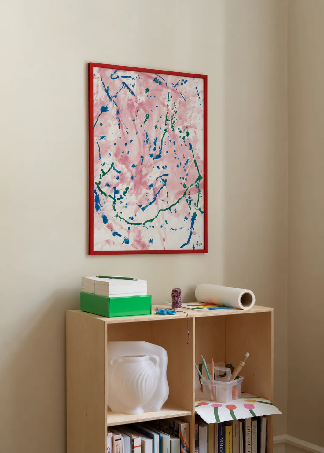 Bild im Raum — Baby Pink, Blau, Grün, weiße Leinwand
