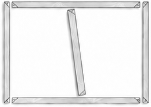 Four frame bars pushed into a rectangle, the crossbar sliding diagonally into the middle