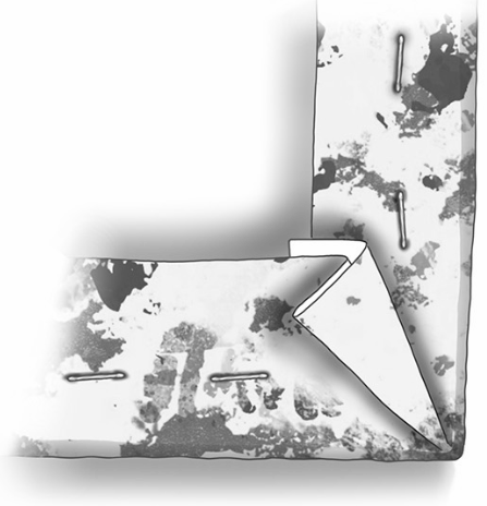 A canvas corner folded into a triangle on the back of the frame