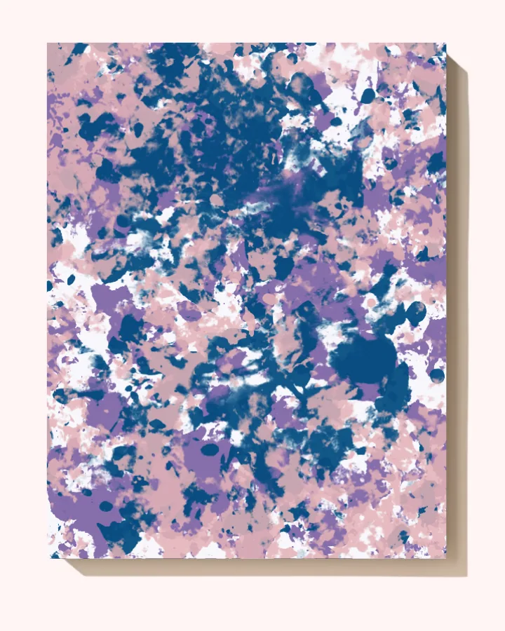 Artwork in Lavender, Blue, Baby Pink on white canvas