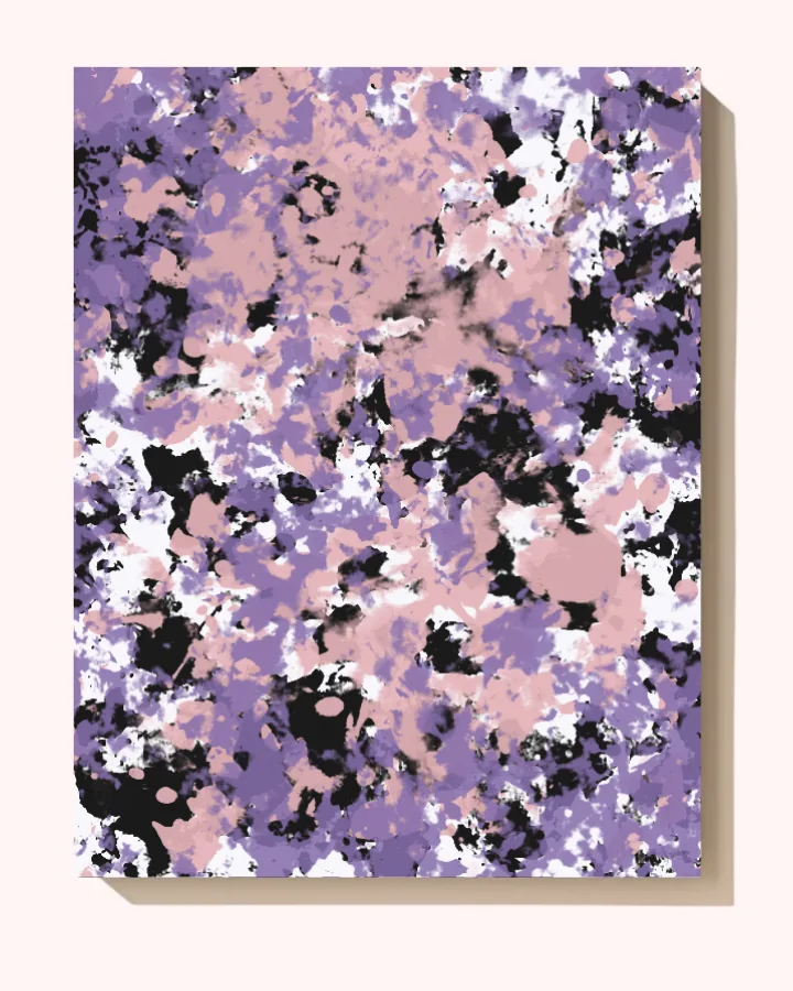 Artwork in Black, Baby Pink, Lavender on white canvas