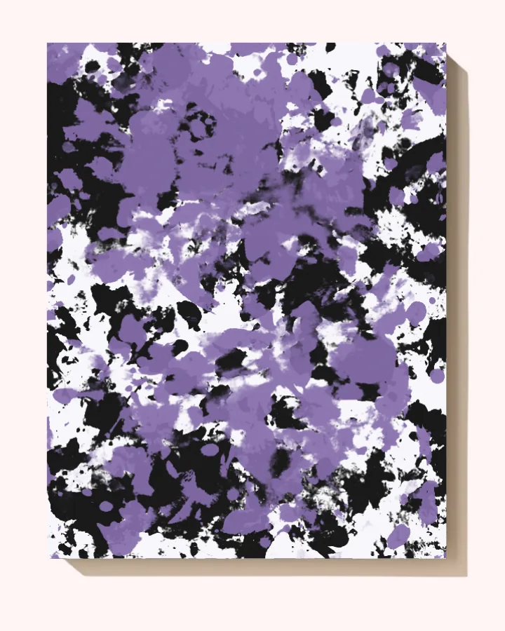 Artwork in Black, Lavender on white canvas