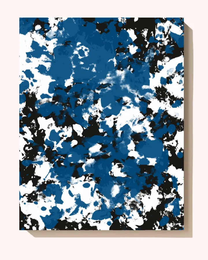 Artwork in White, Blue on black canvas