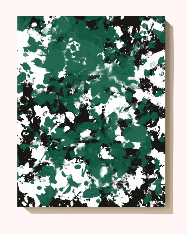Artwork in White, Green on black canvas