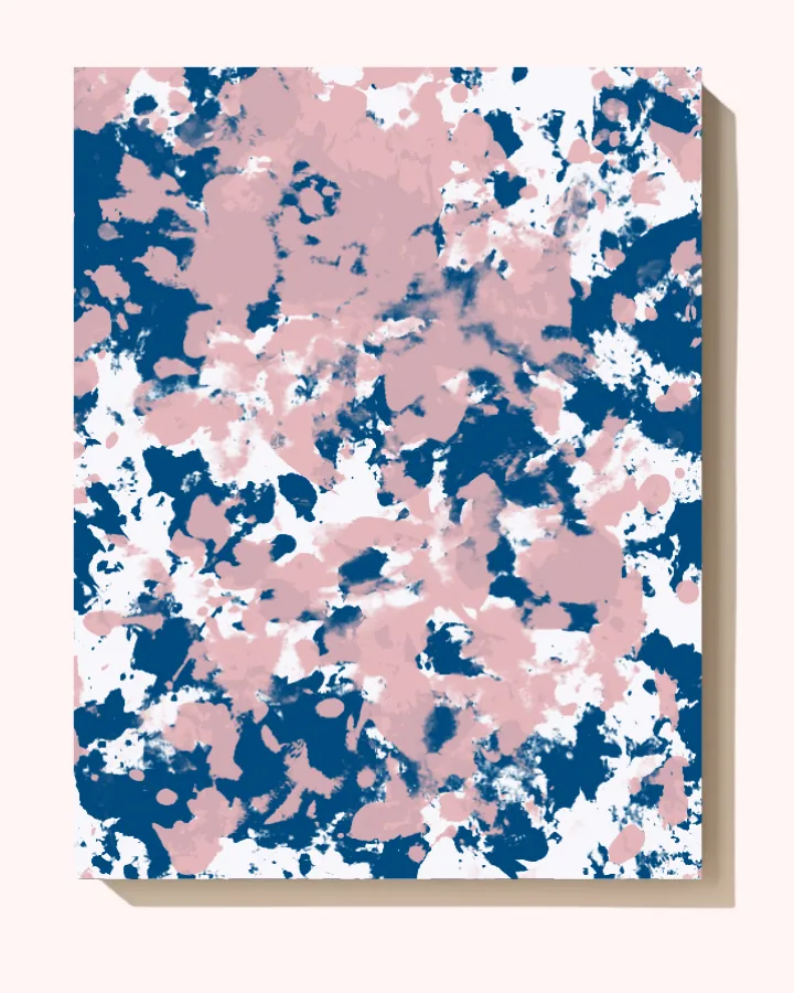 Artwork in Blue, Baby Pink on white canvas