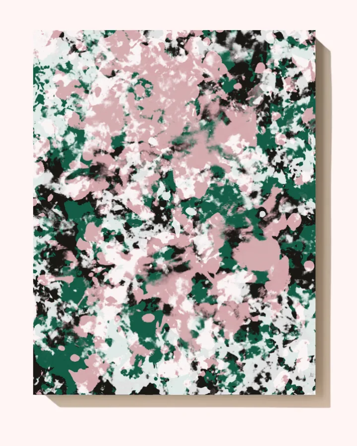 Artwork in Green, Baby Pink, White on black canvas